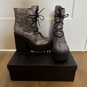 Silver glitter Killstar broom rider boots